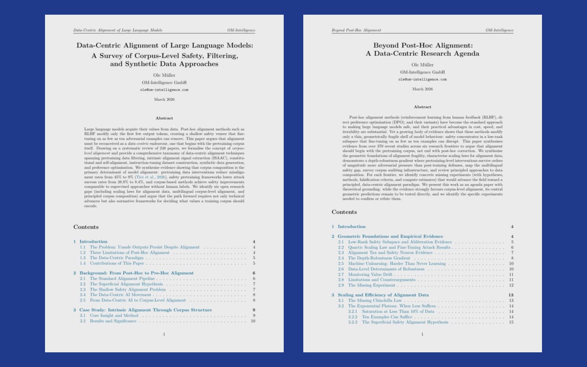 Title pages of two papers on data-centric AI alignment