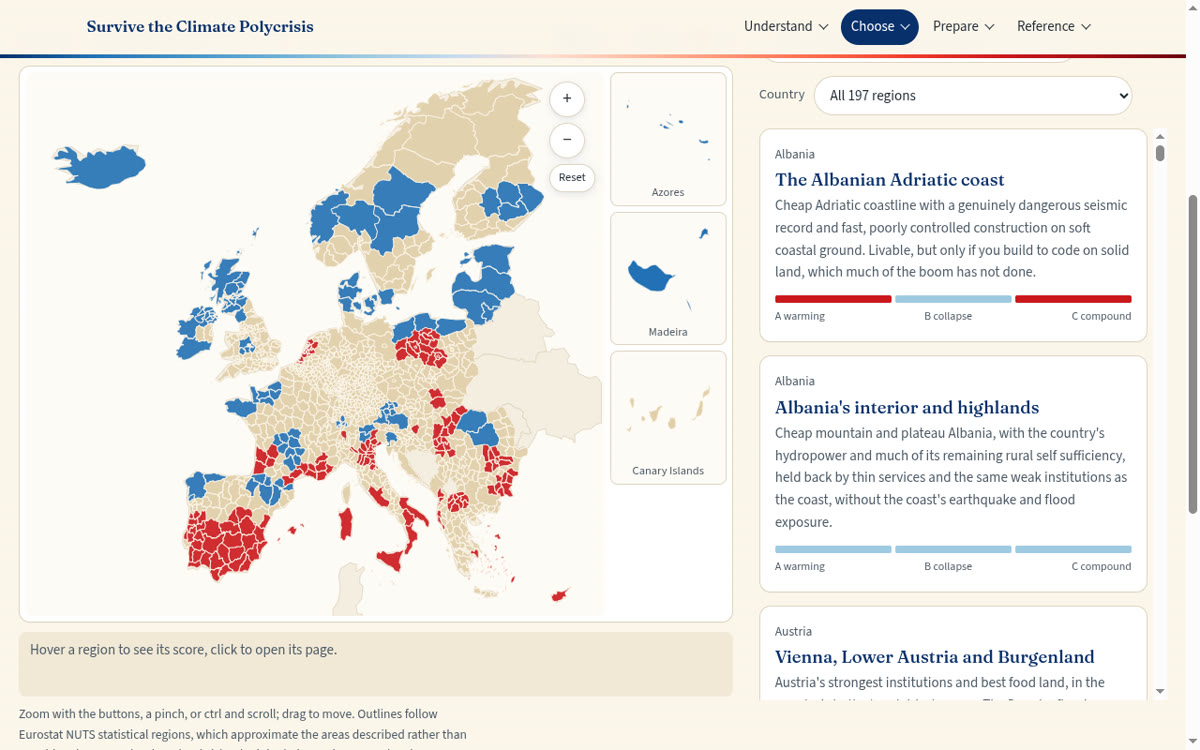 Survive the Climate Polycrisis: map of Europe with regions scored